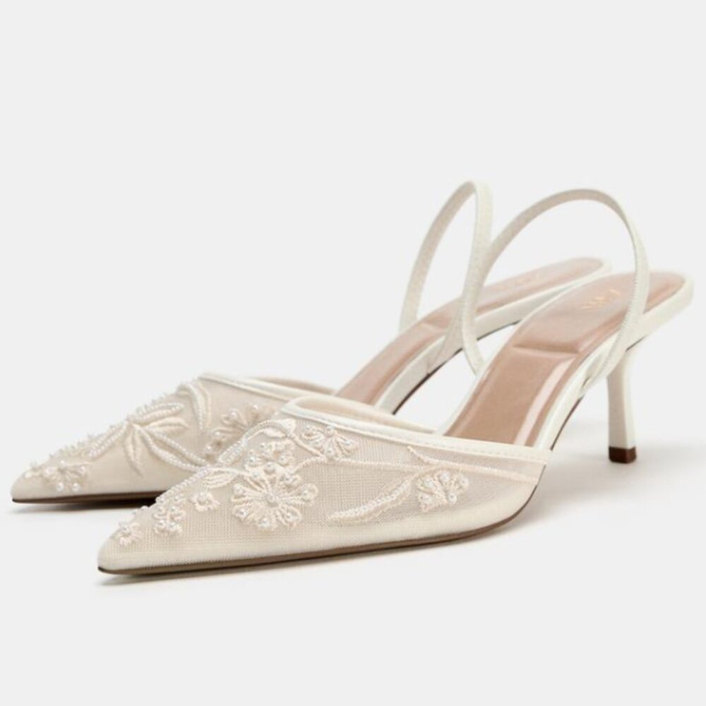 Zara - EMBROIDERED MESH SLINGBACKS